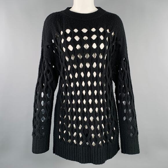 OSCAR DE LA RENTA Size M Black Cut Out Cable Knit Sweater - Picture 1 of 7